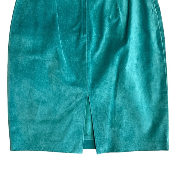 Vintage DANIER Teal genuine leather Suede midi skirt size 16 - Picture 7 of 7
